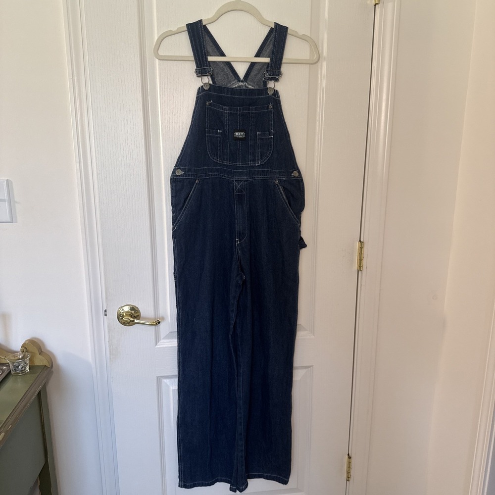 Key Overalls Women Size 16 Reg Bibs Denim Utility Pockets Buttons Logo Workwear